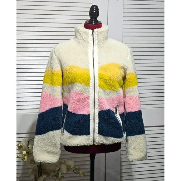 Faherty Women's Multicolor Sun and Wave Faux Sherpa Full Zip Size Xsmall 2980 - Picture 5 of 16